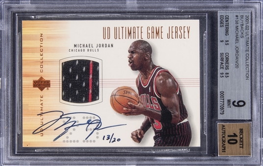 2001-02 Ultimate Collection Buybacks #138 Michael Jordan Signed Game Used Jersey Card (#13/20) - BGS MINT 9/BGS 10